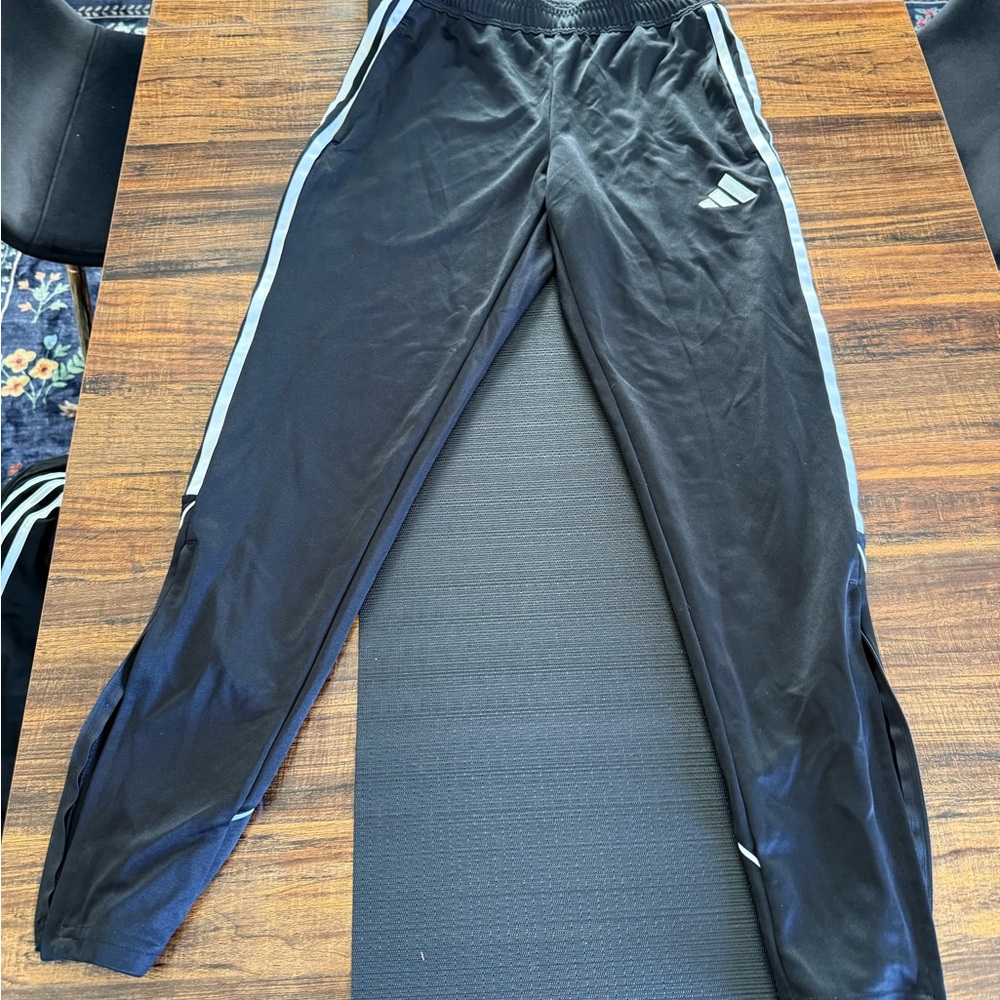 Adidas Black Track Pants with White Stripes